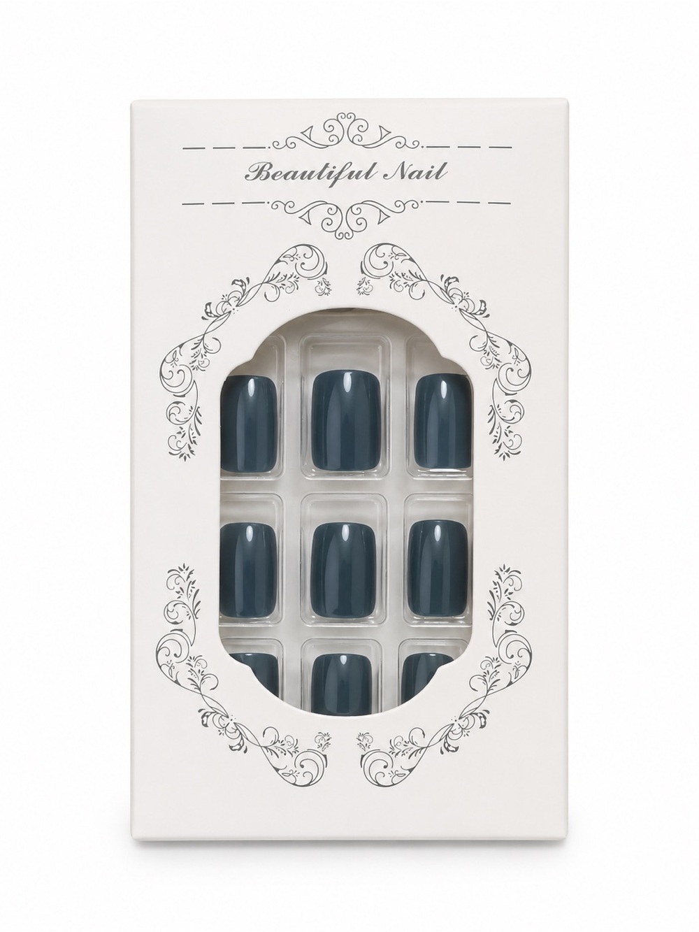 Dark Green Square Press-On Nails Glossy Short False Nails